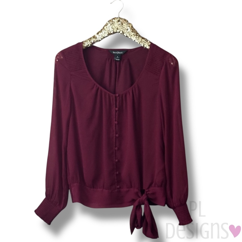 White House Black Market Sheer Burgundy Blouse